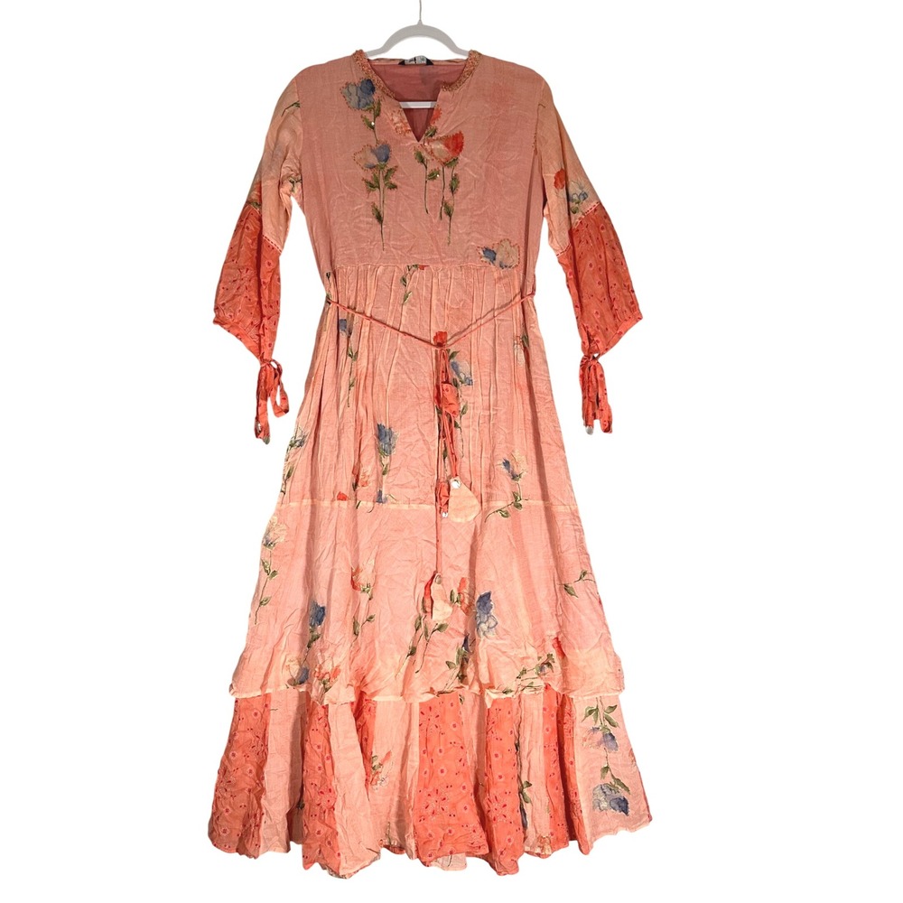 Soch Layered Floral Embellished Maxi Dress XL Coral‎ Belted Tiered Ethnic Fairy